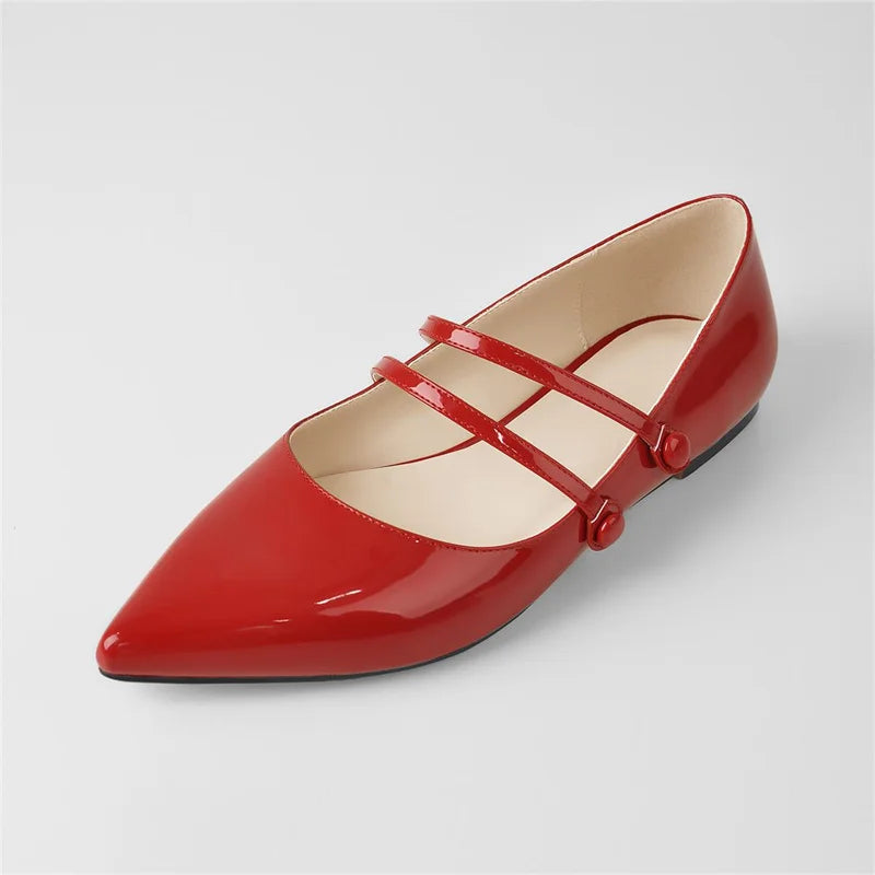 Pointed Toe Women Mary Jane Double Strap Retro Elegant Big Size Daily Flats Pumps