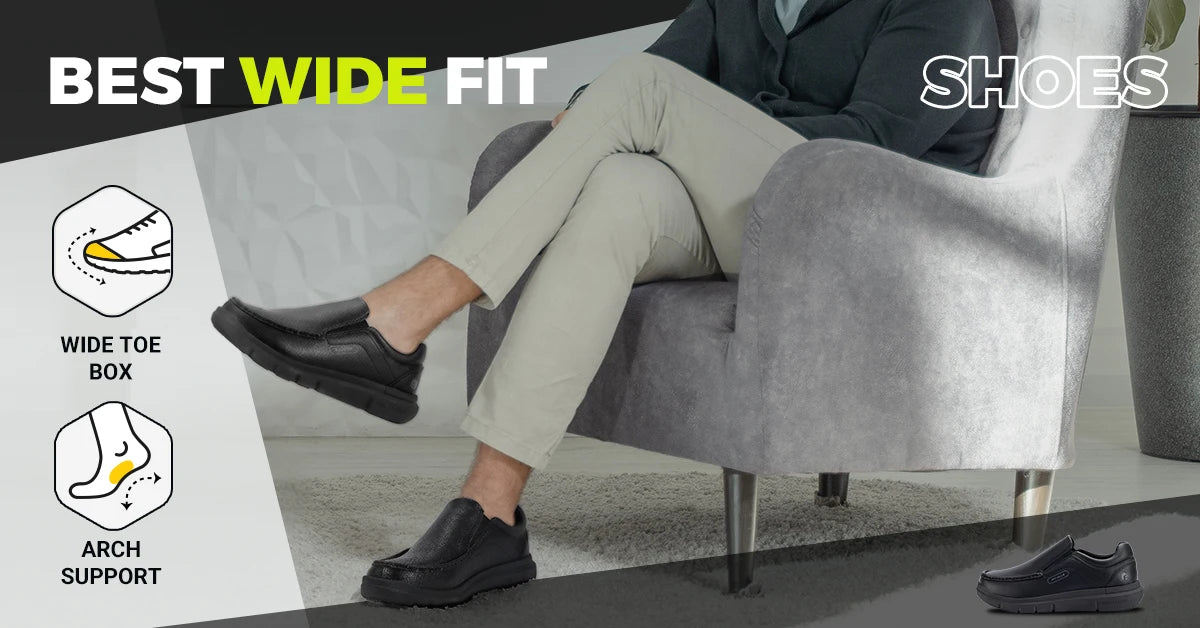 Men's Shoes Wide Width Leather Slip-On Casual Shoes Lightweight For Swollen Feet with Arch Support Pain Relief