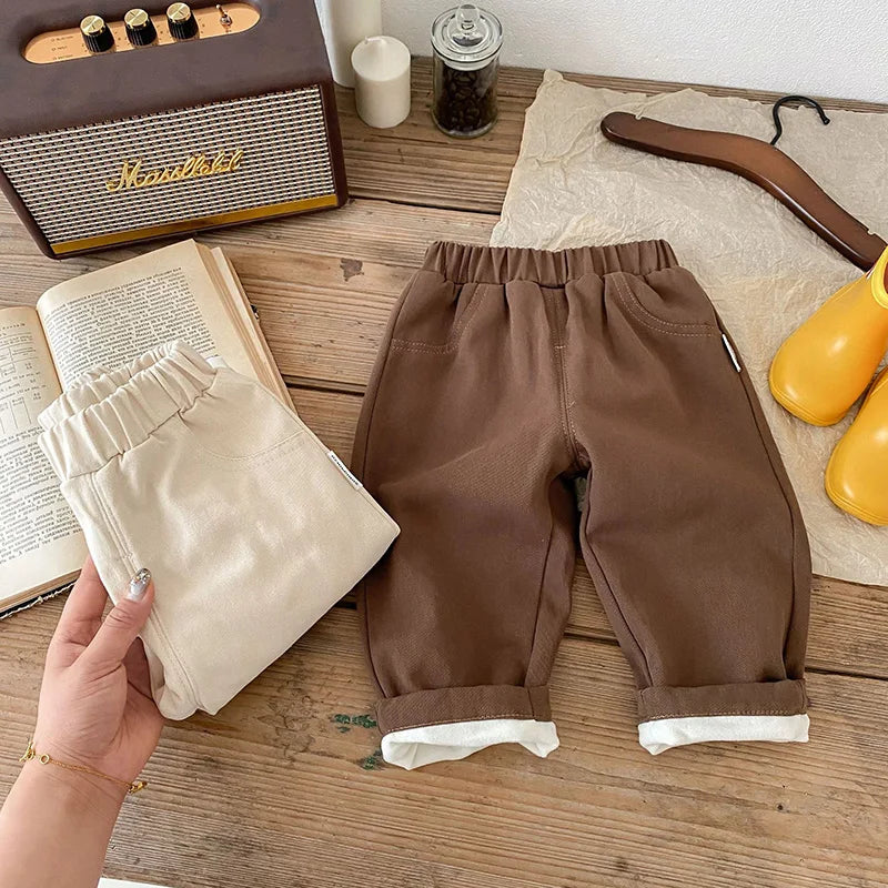 Fleece Padded Warm Winter Kids Baby Boys and Girls Pants Toddler Kids Solid Straight Plush Trousers 1-6Y