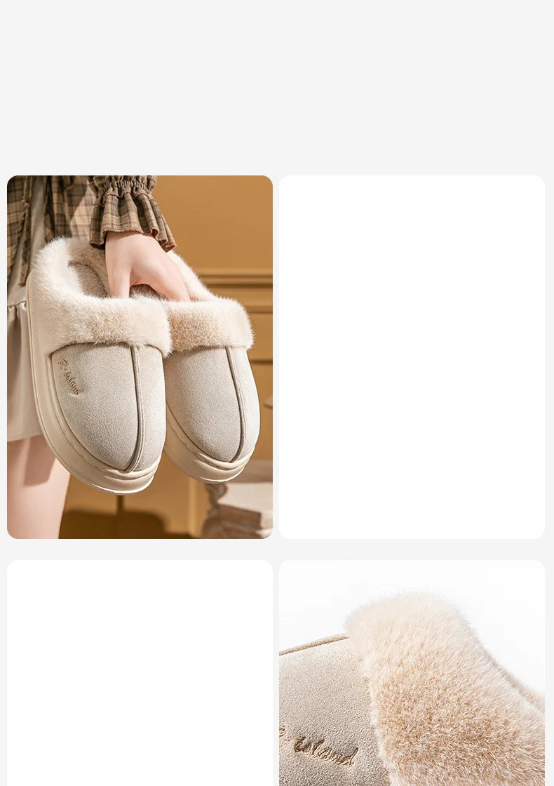 Women's Winter Warm Platform Cotton Plush Slippers Suitable As Fluffy House Footwear With Soft Sole Non-Slip Ladies' Shoe