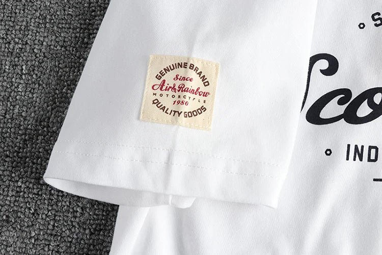 Zomer Nieuw Amerikaans Retro T-shirt met korte mouwen, ronde hals en Indiase letters, eenvoudig, 100% katoen, gewassen, casual, jeugdtops voor heren