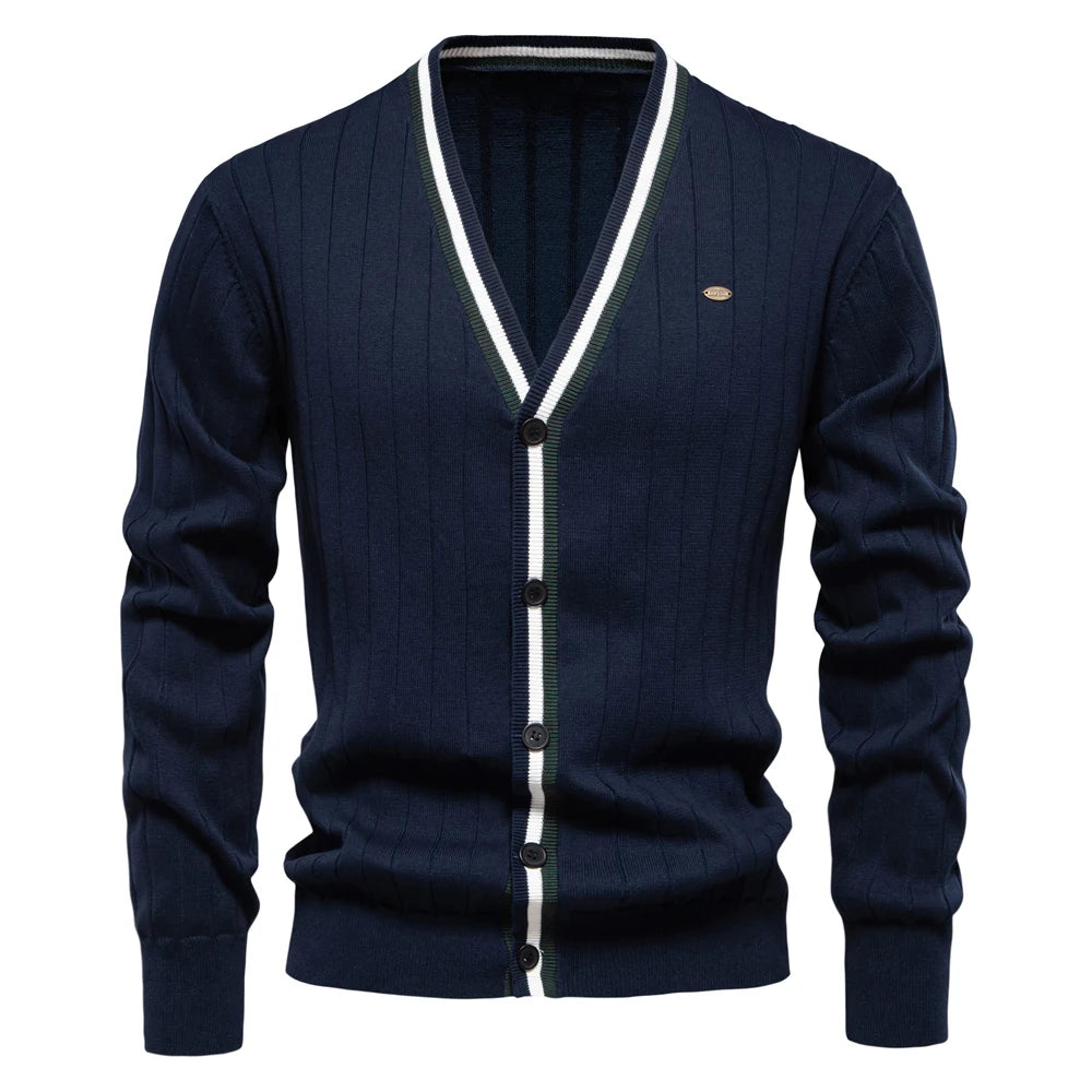 Men's Cotton Cardigan Sweater V-Neck Button-Up Casual Youth Knitted Sweaters for Men