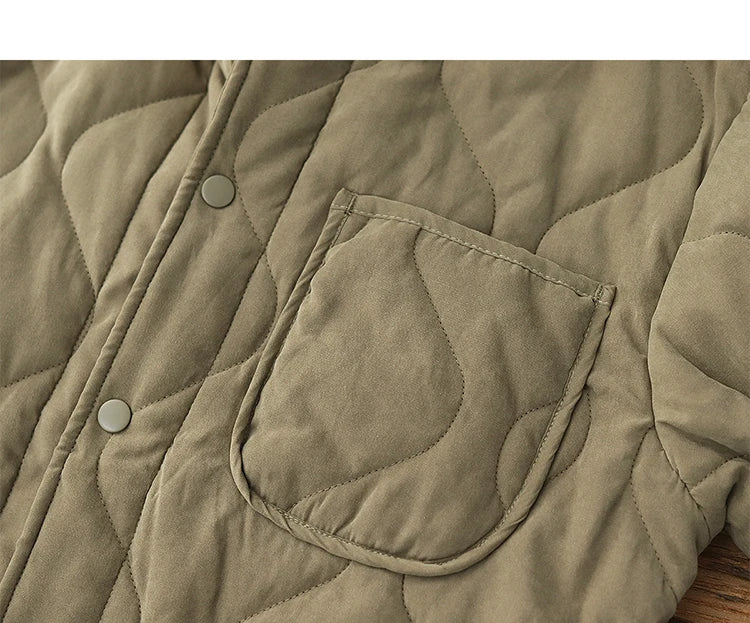 Winter New American Retro Langarm Revers Baumwolle gepolsterte Cargojacke Herren Einfacher dicker Innenliner Lässiger Mantel mit mehreren Taschen