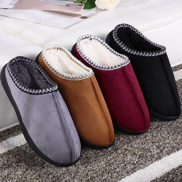Men's Winter Plush  Slippers Fleece Lined Anti-Slip Fur Suede Mules For Indoor Casual Fuzzy House Male Fluffy Shoes