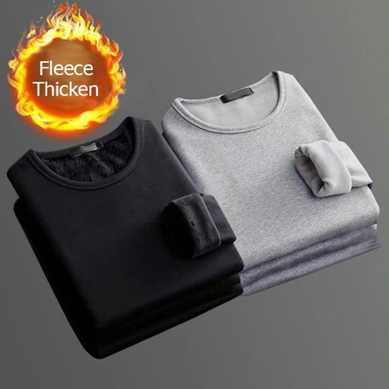 1 STUKS Heren Winter Thermisch Ondergoed met Lange Mouwen Plus Fluwelen Gewatteerd T-shirt Slanke Effen Kleur O-hals Onderkant Shirt