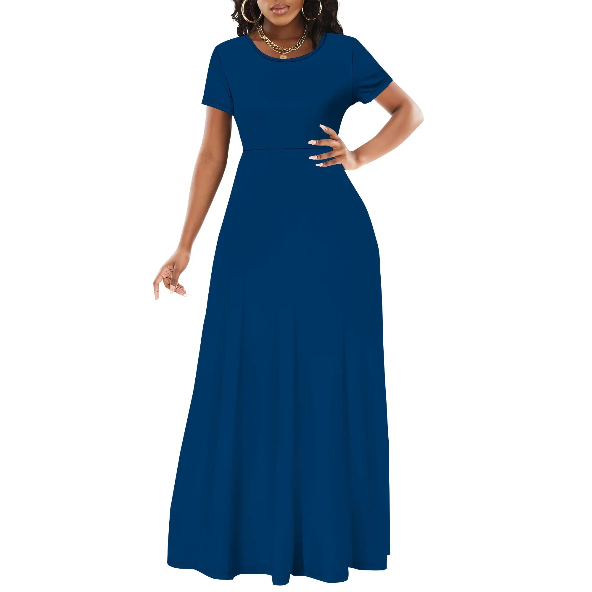 Women's Summer Short Sleeve A-Line Midi Dresses Casual T-Shirt Dresses Flowy Beach Sundress with Pockets