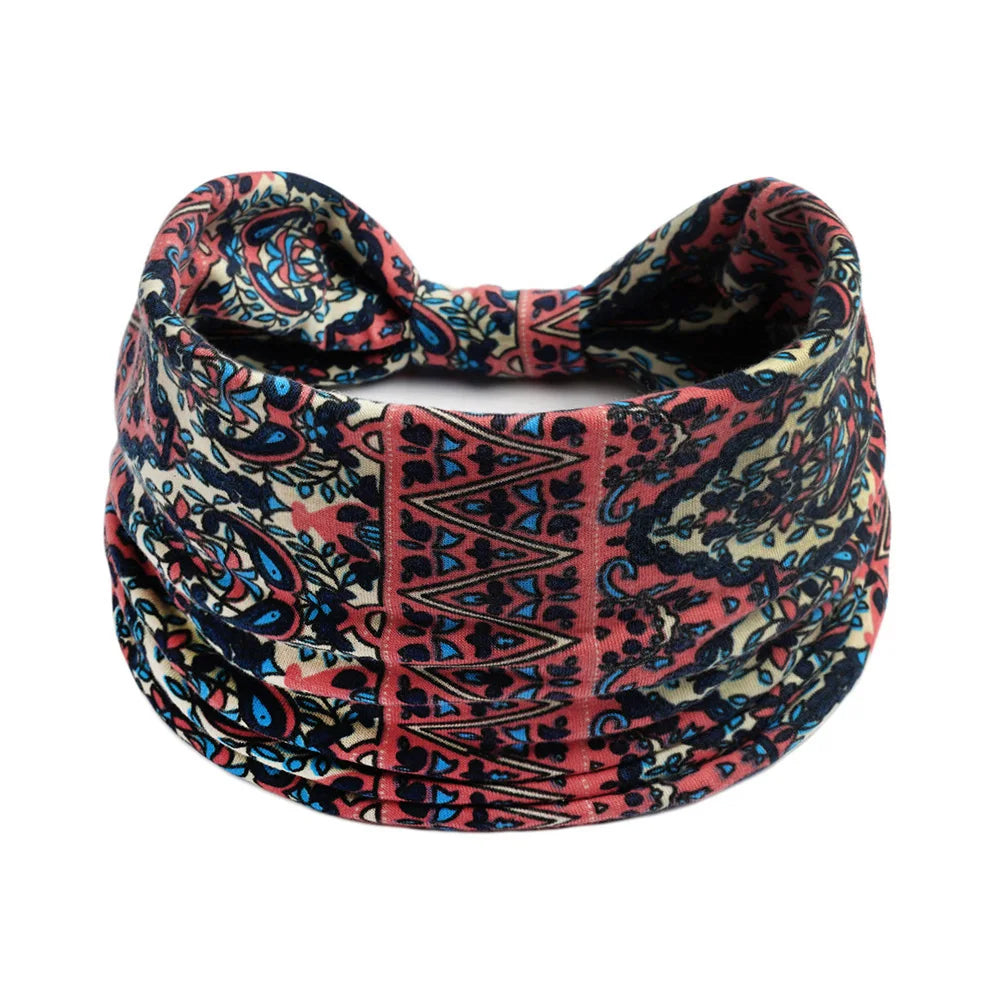Bohol Headbands Women Wide Knotted Hairbands Elastic Turban Head Bands Non-Slip Floral Yoga Sports Sweatbands Workout Head Wraps