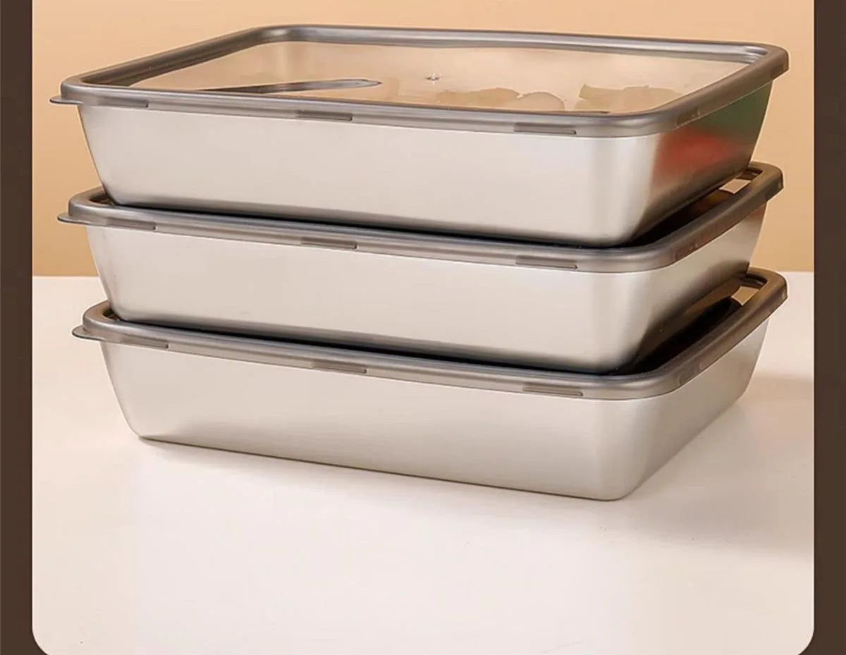 201 Stainless Steel Airtight Dumpling Storage Container with Lid - FoodGrade FreezerSafe Box for Meal Prep & Fridge Organization