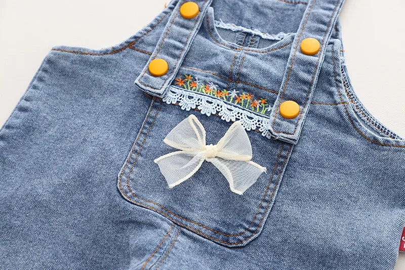 New Spring Kids Clothes Set Girls Cute Flower Blouse + Denim Overalls Children 2PCS Outwear 12-36m 4-6Y Girls