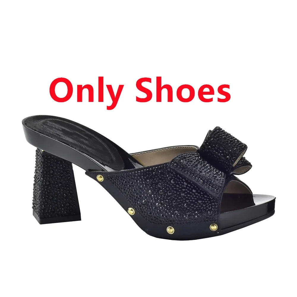 Italian Shoes with Matching Bag for Wedding Shoe and Bag Set for Nigeria Party Italy African Women Party Pumps with Rhinestone