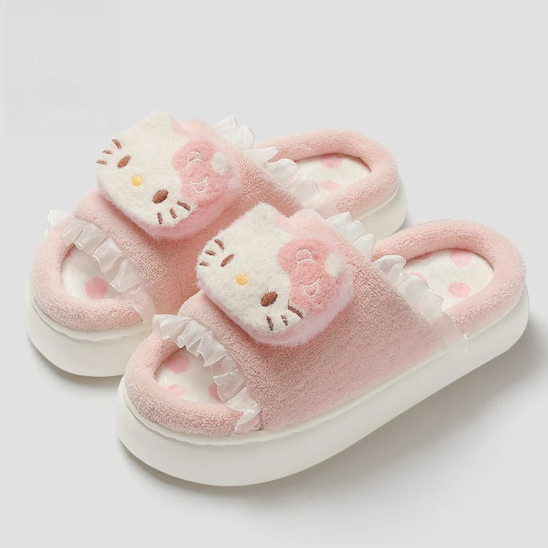 Kids' Slippers House Shoes Cartoon Hello Kitty Open Toe Winter Shoes Warm Anti-Slip Shoes For Girls Size 36-41