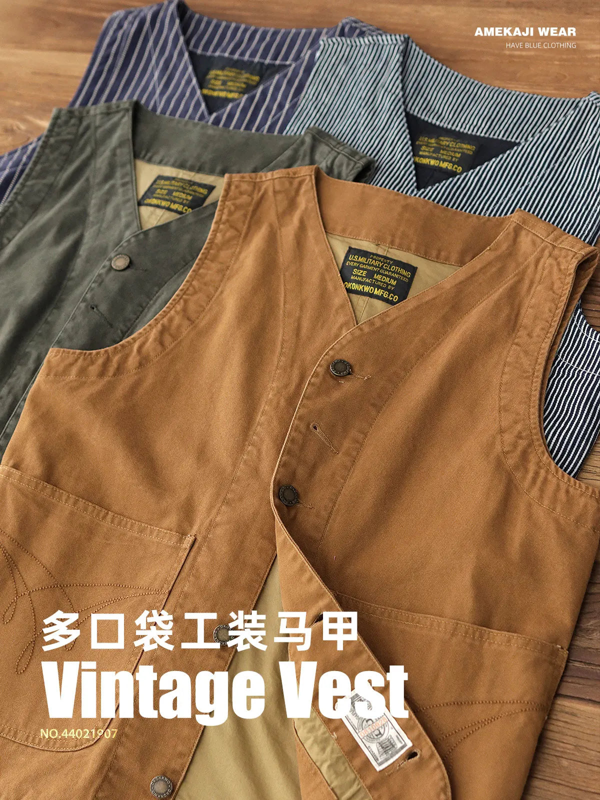 2024 Autumn New American Retro 12OZ Denim Cargo Vest Men's Simple 100% Cotton Washed Old Casual Multi-pocket Waistcoat Jacket