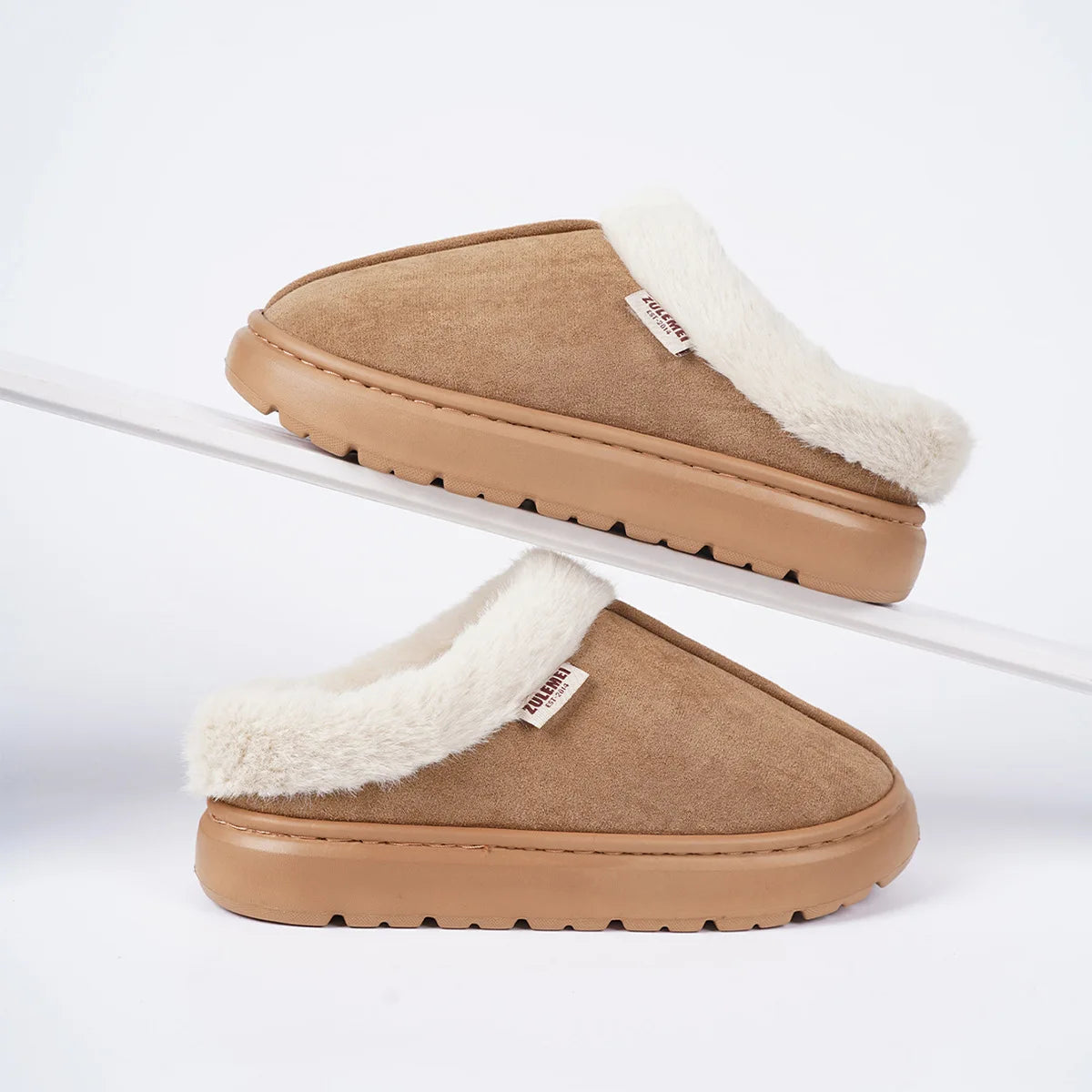Women's Winter Warm Shoes Platform Fluffy House Shoes With Cotton and Thick Sole Plush Suitable For Couple Slippers