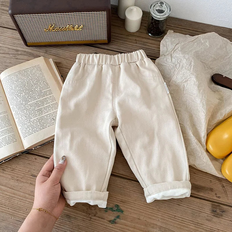 Fleece Padded Warm Winter Kids Baby Boys and Girls Pants Toddler Kids Solid Straight Plush Trousers 1-6Y