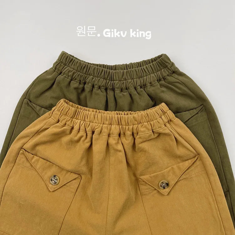 2025 Autumn New Children Loose Trousers Baby Girls Solid Vintage Casual Pants Toddler Boys Versatile Cargo Pants Kids Clothes 4-6Y Unisex