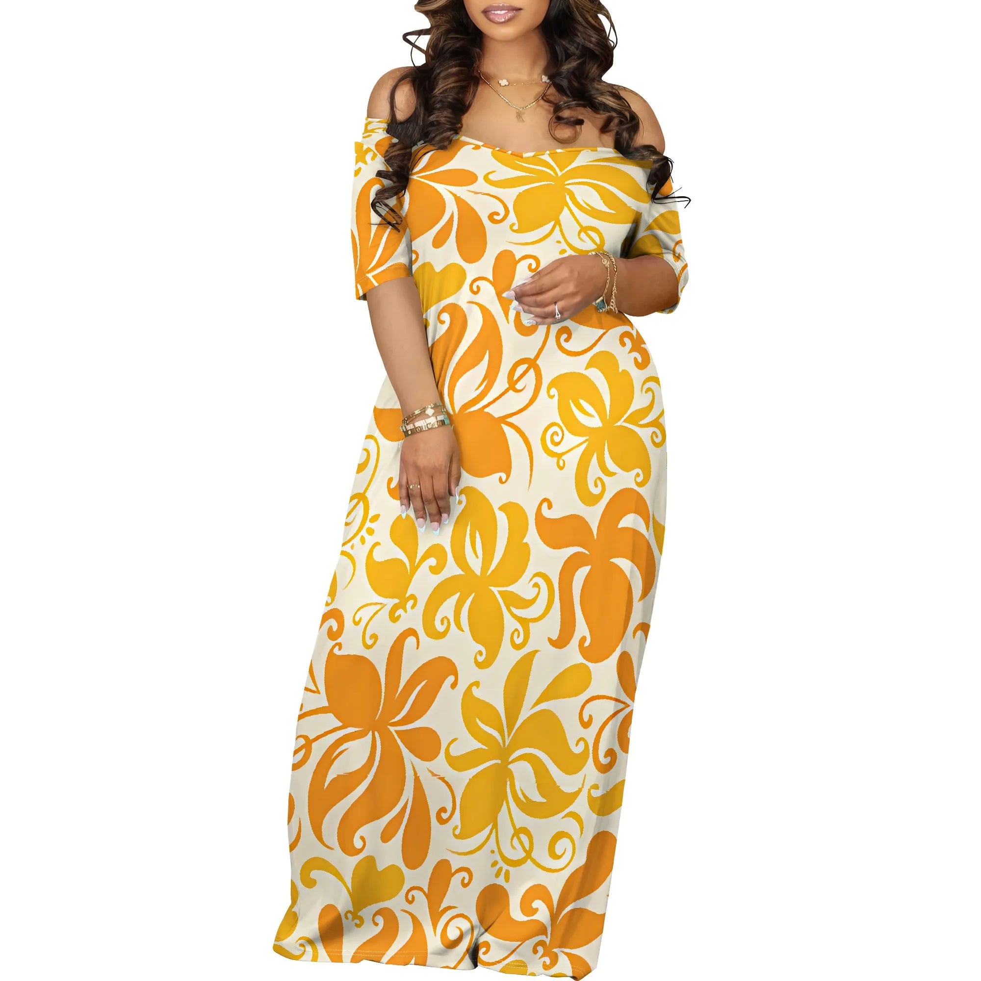 Summer Off Shoulder Maxi Dress Pink White Daisy Print Casual Beachwear