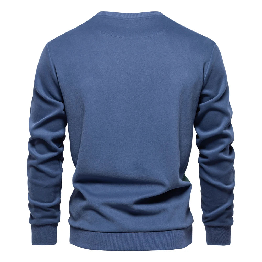 Men's Patchwork Cotton-Blend Sweatshirts - Casual Sport Round Neck Pullover Sweatshirt