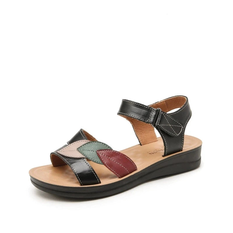 Women's Mother Ladies Female Genuine Leather Sandals Shoes Platform Summer Cool Beach Soft Waterproof Leaf Non Slip