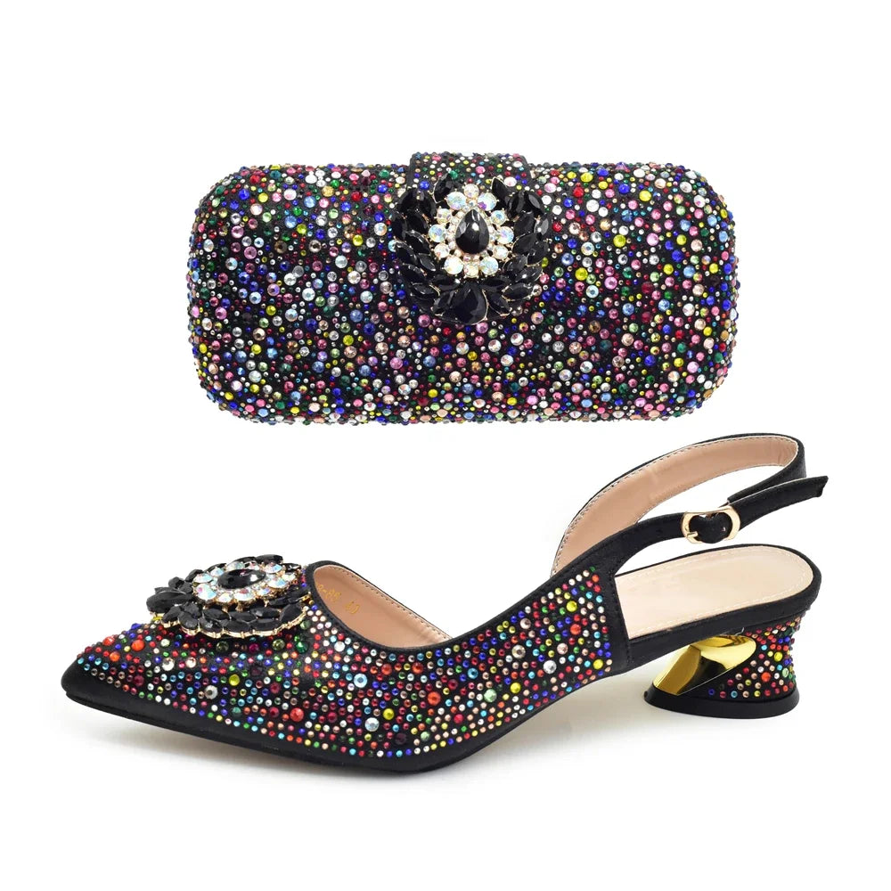 New Fashion Shoes Matching Bag Set Decorated with Crystal Ladies Wedding Party Women High Heel Pumps Luxury Rhiinestone Shoes