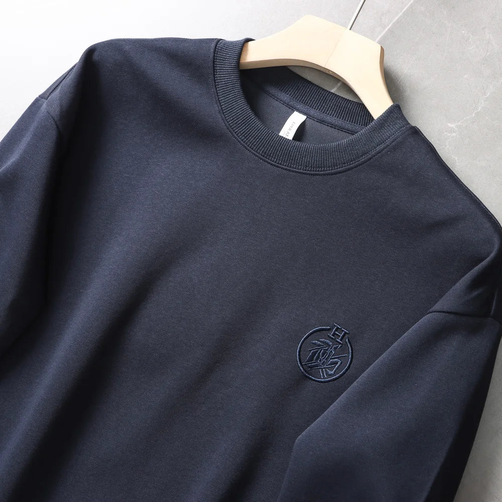 Autumn New American Retro Long Sleeve O-neck Embroidery Sweatshirts Men's Fashion Washed Old Terry Pullover Casual Sportwear