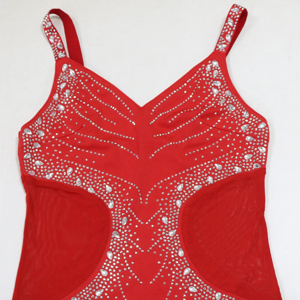 Women Spaghetti Strap Rhinestone Floor Length Mermaid Party Dress