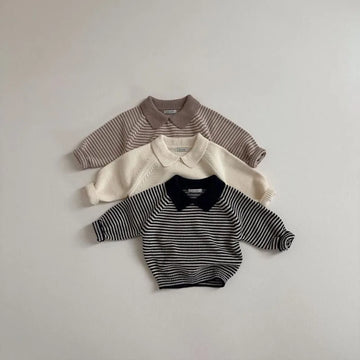 Baby Children's Sweater Turn Down Collar Kids Clothes Classic Striped Boys Jacket Sweaters Girls Knit Pullover 1-6Y Unisex