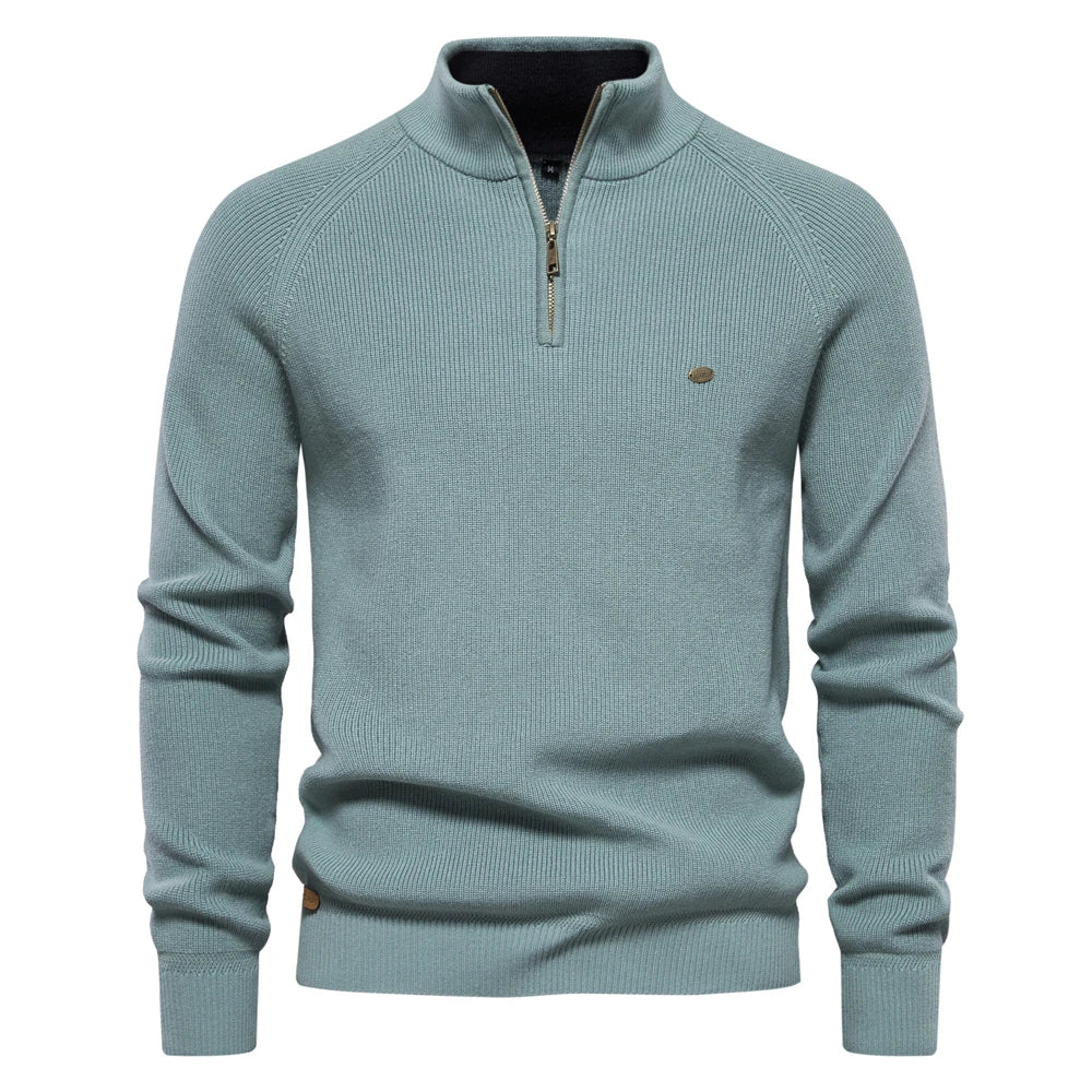 Men's Autumn Cotton Zipper Cardigan Casual Social Sweaters High Collar Warm Winter Knitted Sweater For Men