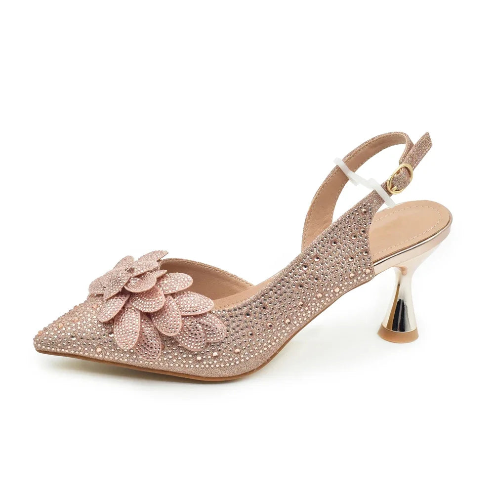 New Pointed Toe Heels with Small Bag Nigeria Fashion Party Women's Shoes and Bags Decorated with Rhinestone Wedding Shoes Bride
