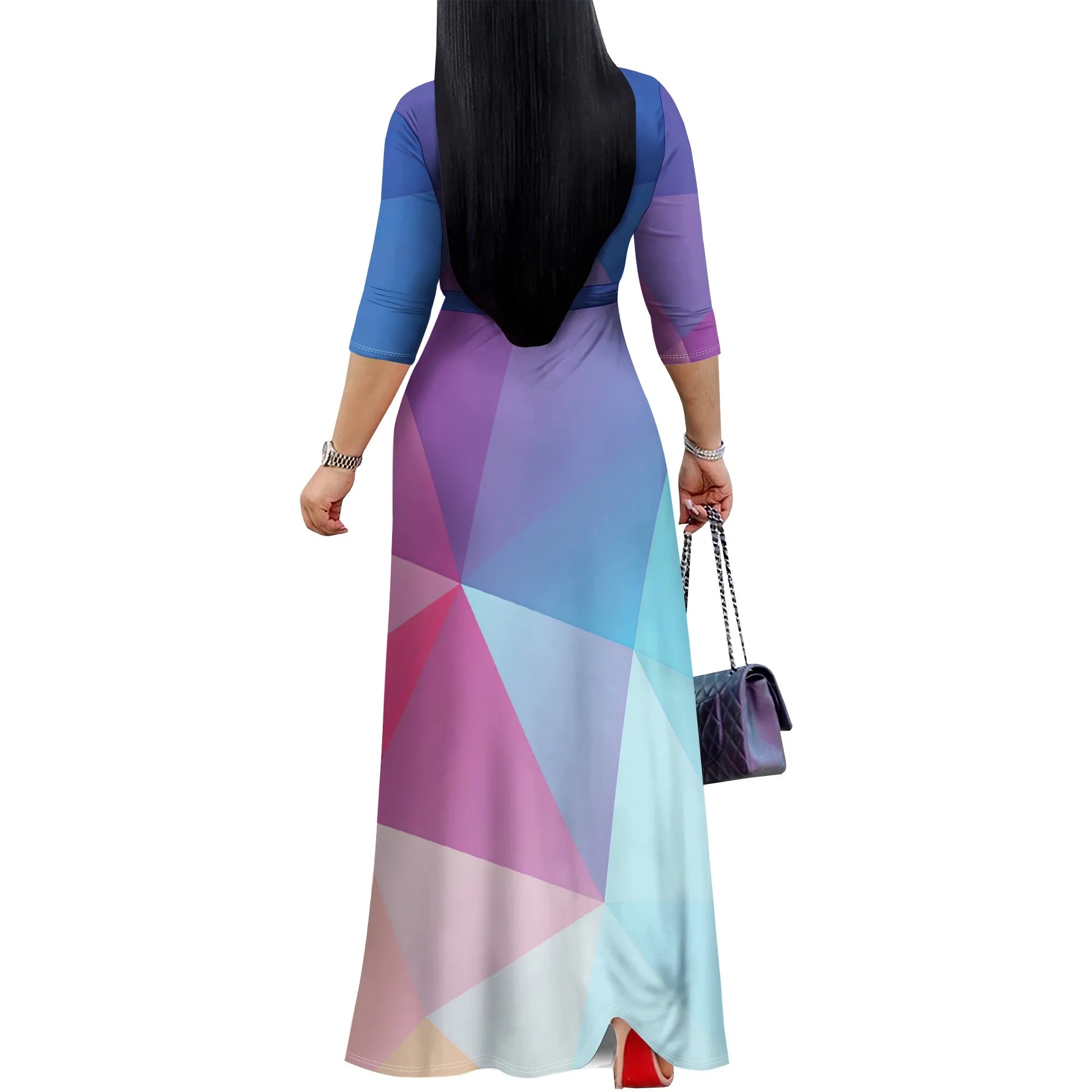 Women's Floral Print Maxi Party Dresses Summer 2025 with Pockets Casual 3 4 Sleeve V-Neck Wrap Tie Waist Long Dress