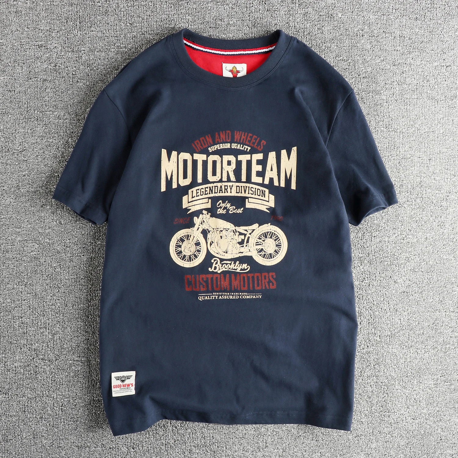 Summer American Retro Short Sleeve O-neck Letter Motorcycle Printed T-shirt Men's Fashion 100% Cotton Washed Casual Youth Tops
