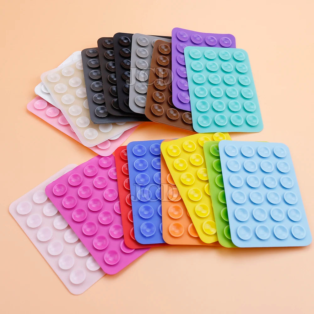 2PCS Double Side Silicone Pad For Mobile Phone Fixture Suction Cup Backed Adhesive Silicone Rubber Sucker Pad For Fixed Pad