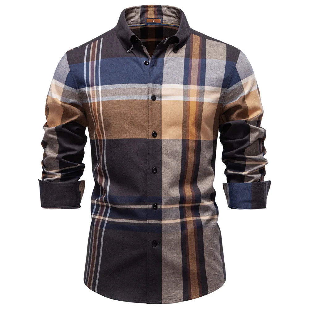 Men's Classic Plaid Shirt 100% Cotton Long Sleeve Autumn Winter Thickened Office Formal Business Executive Shirts For Men