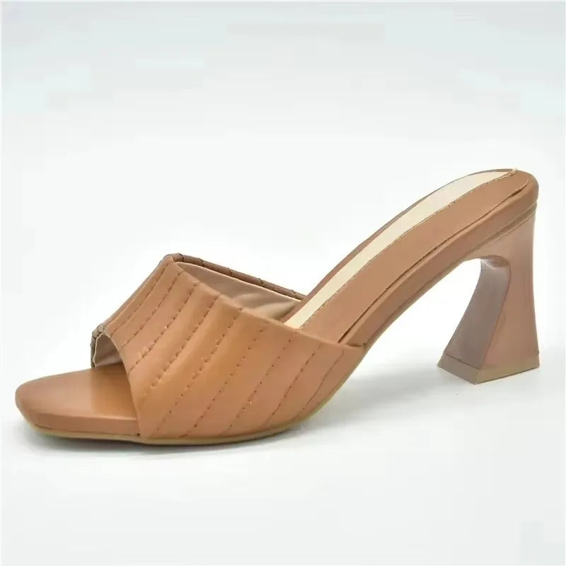 Italian Ladies Shoes Nigerian Women Shoes Pu Leather Sling Back Slipper for Party Open Toe Pumps High Heels Sexy Ladies