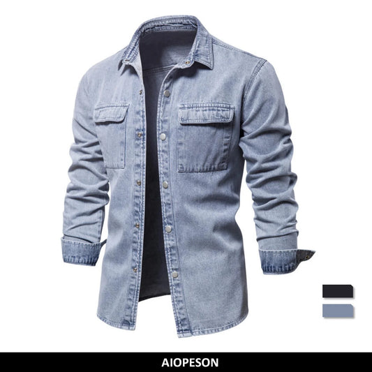 Men's 100% Cotton Spring Denim Shirt Casual Solid Colour Thickened Long Sleeve High Quality Jeans Male Shirt For Men
