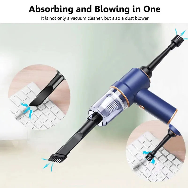 2-in-1 Wireless Car Vacuum Cleaner – Portable High-Power Handheld Vacuum with Multi Brush Heads & Type-C Charging
