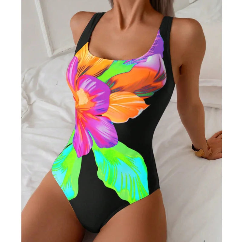 Women’s Printed One-Piece Swimsuit – Push-Up Slim Fit Swimwear for Beach, Pool & Summer Vacation