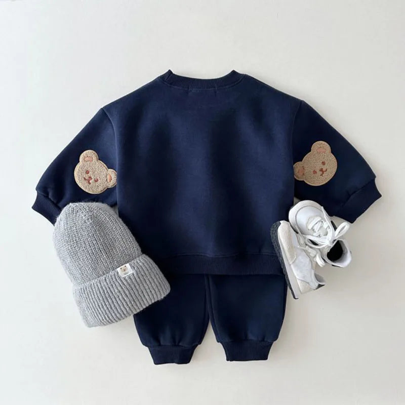 New Kids Clothing Set Bear Embroidery Girls Boys Track Suit O Neck Hoodie And Pants 2PCS Clothes Suit 1-6Y Unisex