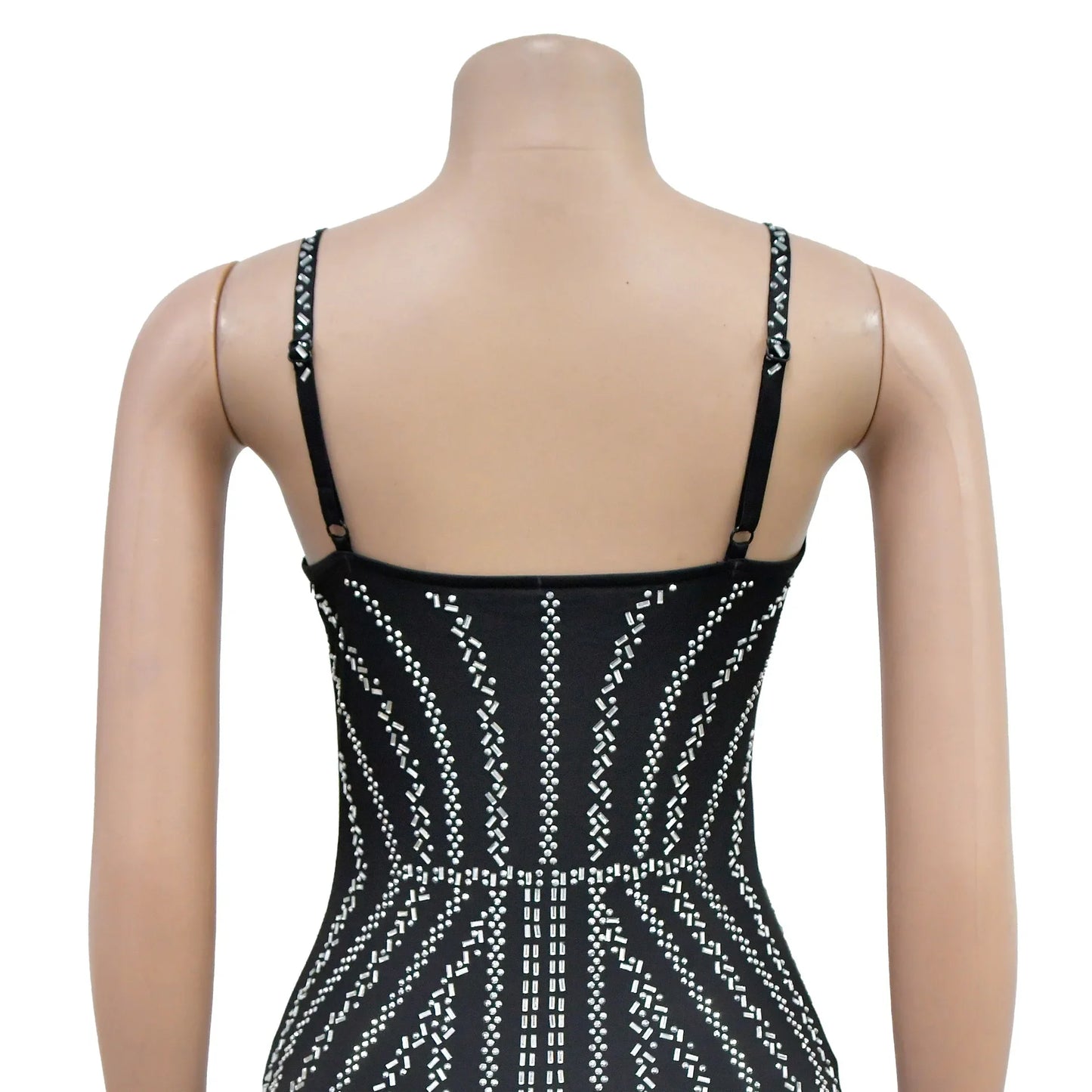 Women's Sexy Solid Color Spaghetti Strap Rhinestone Decor Deep V Neck Party Dress