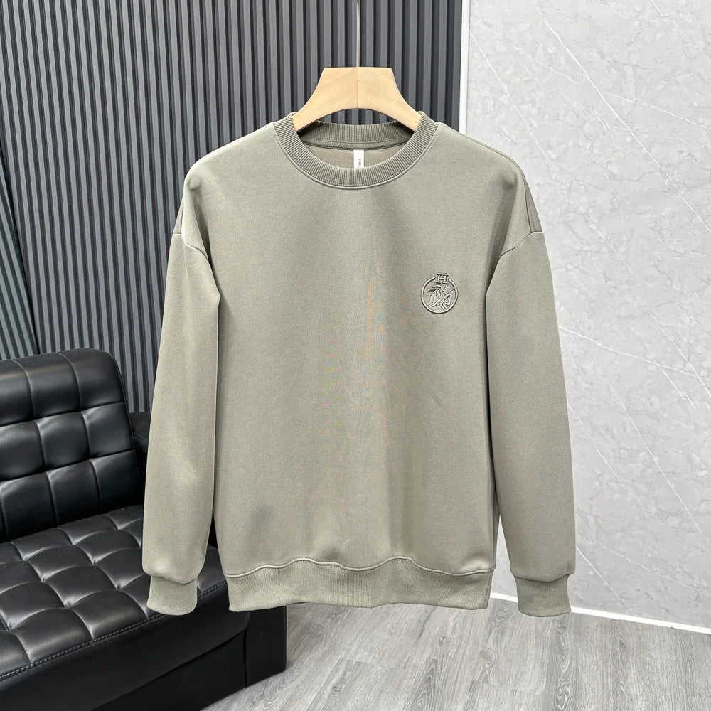 Autumn New American Retro Long Sleeve O-neck Embroidery Sweatshirts Men's Fashion Washed Old Terry Pullover Casual Sportwear
