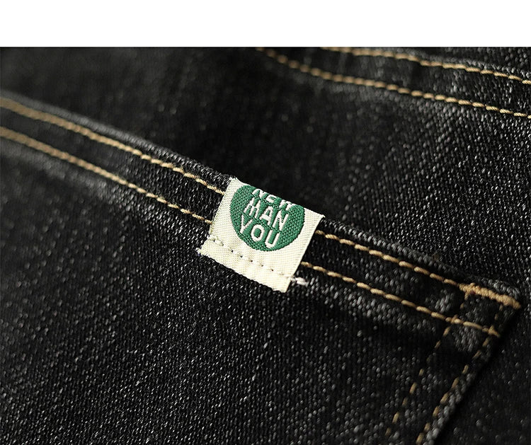 Herfst Nieuwe Amerikaanse Retro Zware Zwarte Denim Stretch Jeans Heren Eenvoudige Gewassen Oude Casual Rechte Slanke Potloodbroek