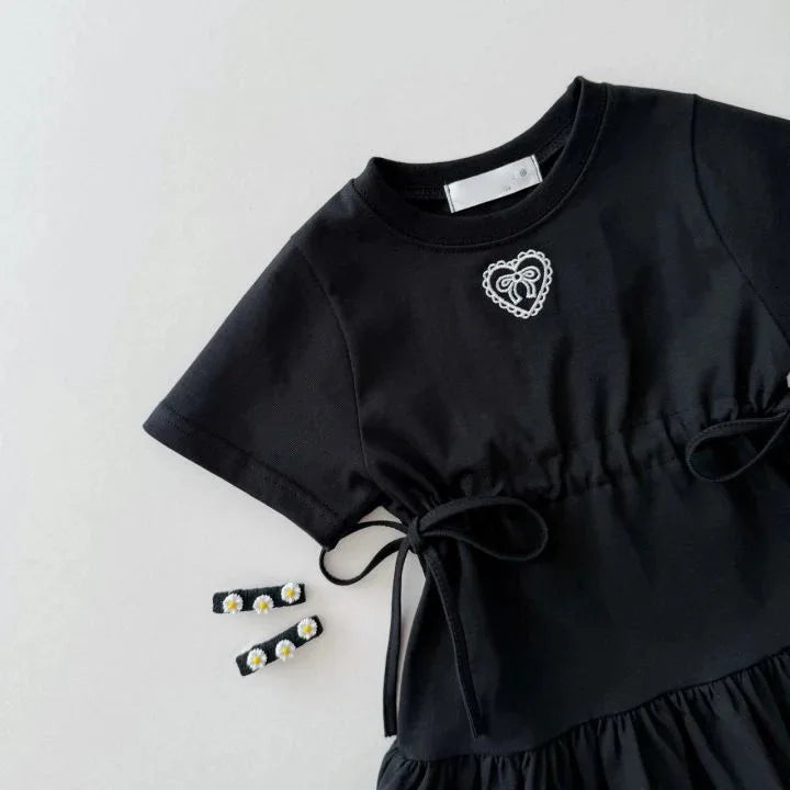 2025 sommer Neue Kinder Kurzarm Kleid Baumwolle Mädchen Nette Stickerei Bogen Kleid Baby Mädchen Prinzessin Kleid Solide Kinder Kleidung 4-6Y