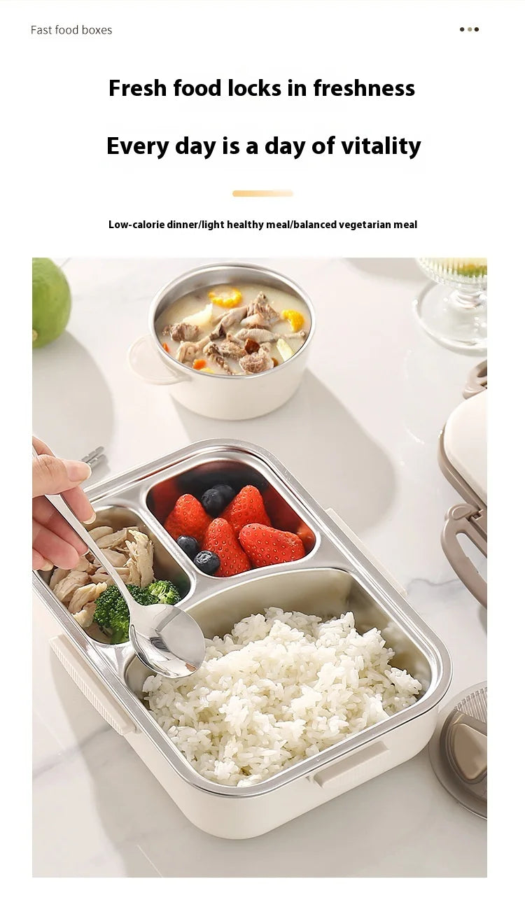 304 Stainless Steel Microwave Safe Partitioned Bento Box - Large Capacity Lunch Container for Students & Office Workers