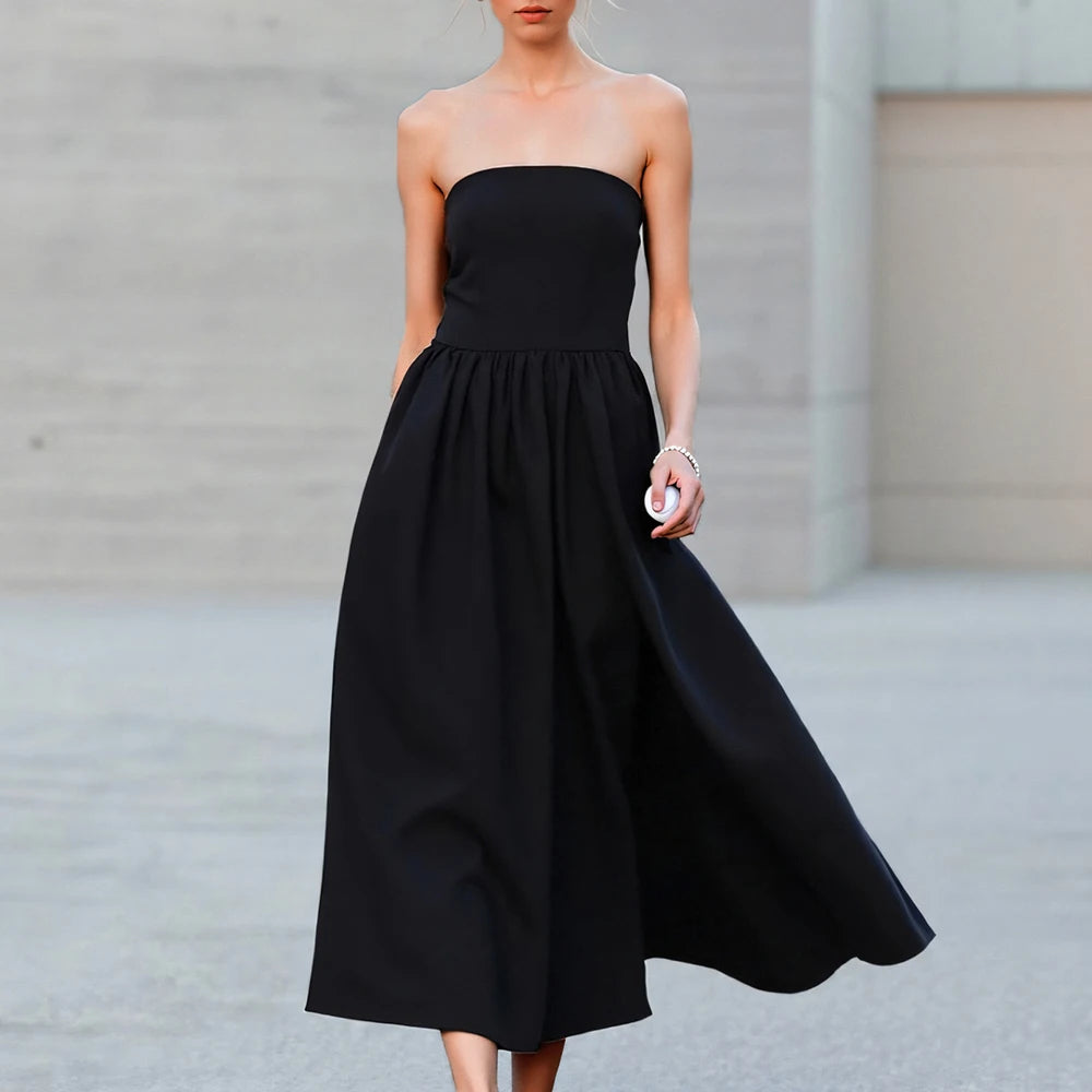 Dresses All Season Fashion Korean Plain Bubble Sleeve Off Shoulder Boat Neck Midi A-Line Anniversary Milkmaid Dresses
