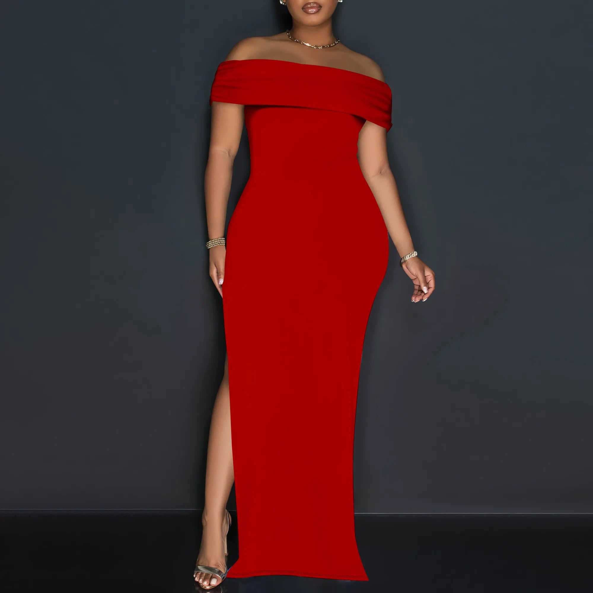 Women's Summer Sexy Bodycon Maxi Tube Dress Strapless Side Slit Long Going Out Casual Elegant Cocktail Party Dresses