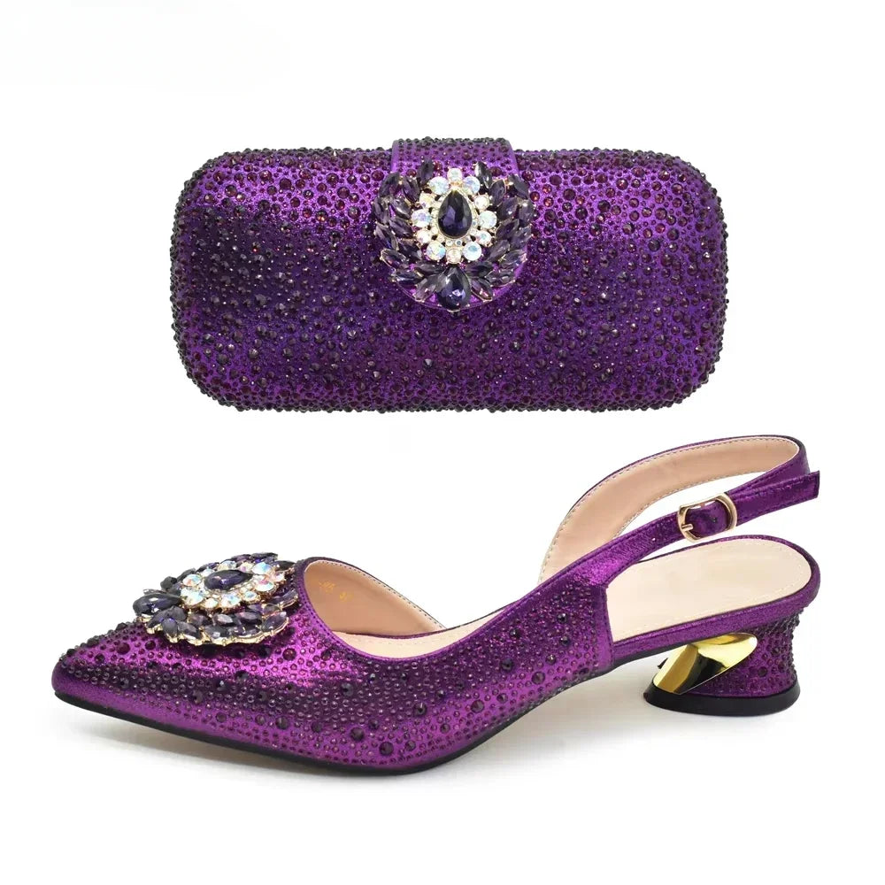 New Fashion Shoes Matching Bag Set Decorated with Crystal Ladies Wedding Party Women High Heel Pumps Luxury Rhiinestone Shoes