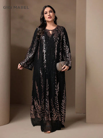 GIGI MABEL Plus Size Women's Elegant Luxury Sparkly Abayas Long Dress Spring Sequin Formal Party Evening Dresses