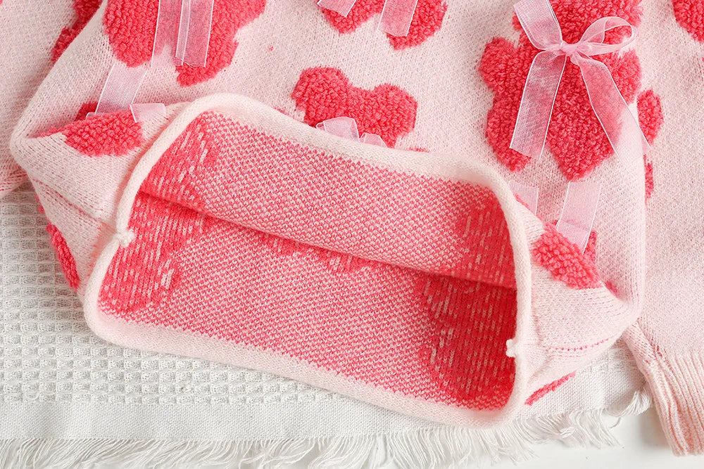 New Autumn Girls Knitted Sweater Sweet Bear Bow Kids Sweater Korean Loose Children Outwear Tops 9M-5T Girls