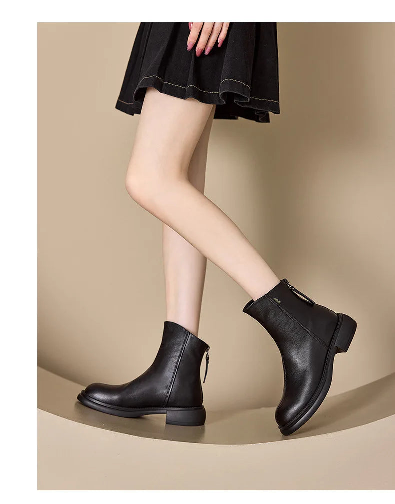 Women's Genuine Leather Female mother Ankle Boots Shoes Split Zipper Winter Fur Plush Warm Autumn Zapateos Mujer Platform