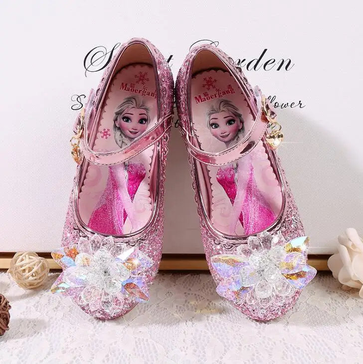 Fashion Elsa Princess Girl Shoes Frozen Cartoon Dress Shoes For Girls Fashion Party Shoes With High Heels Christmas Gifts