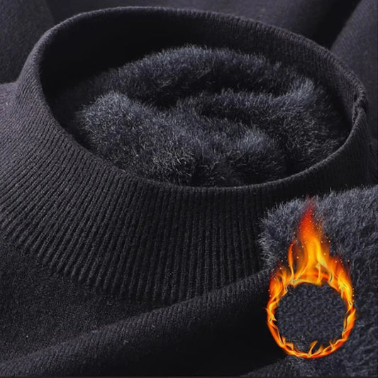 Plüschiger Herren-Strickpullover mit Rollkragen und samtgepolstertem, festem, warmem Pullover, dicker Boden, lässiger Pullover mit O-Ausschnitt
